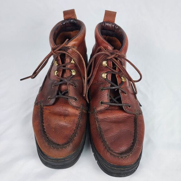Justin Mens 9M Leather Moc Toe Ankle Boots Brown Casual Outdoor Shoes